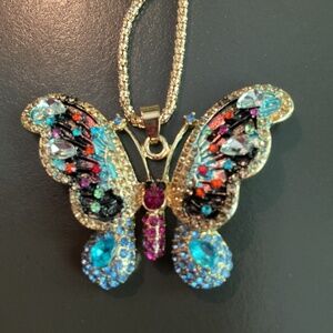 NWT BETSEY JOHNSON signed rhinestone BUTTERFLY NECKLACE
